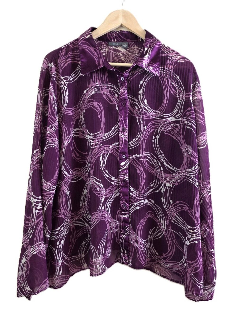 Apt. 9 Blouse Women's XL Long Bell Sleeve Whimsical Purple Circle Print